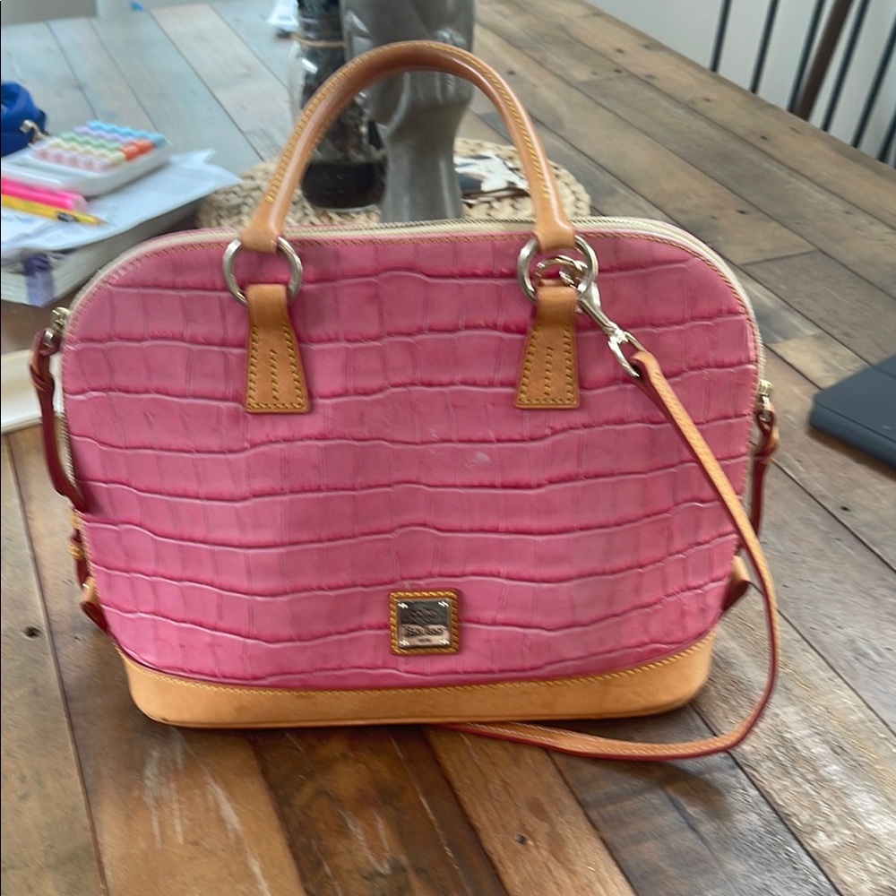 Dooney & Bourke Pink and Tan Croc-Embossed Satchel
